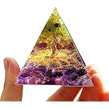 オルゴナイト ピラミッド 60x60mm 天然石 7つのチャクラ パワーストーン 置物 浄化 水晶 エネルギー 恋愛運 結婚運 人間関係 対人運 仕事運 事業運 金運 魔除 orgonite pyramid (生命の樹 アメジスト＆かんらん石)