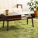 【魅せる・収納するセンターテーブル お洒落な北欧デザイン】 (80×43cm) スタイリッシュ ディスプレイテーブル 温もりある木目調 透明感ある強化ガラス 両側スライド収納付き (Aタイプ・ダークブラウン色)