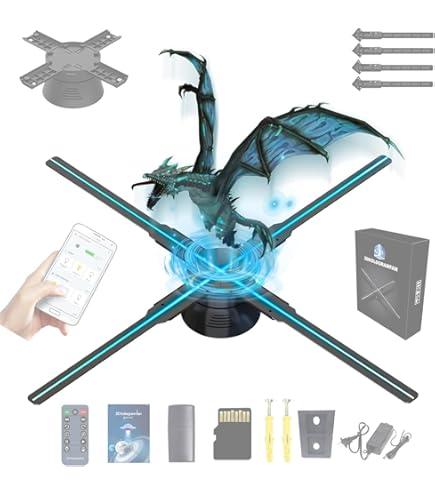 3D ホログラム+保護カバーセットプロジェクター ポータブル Amazon | ポータブル 3D ホログラム ファン、16G WiFi 3D