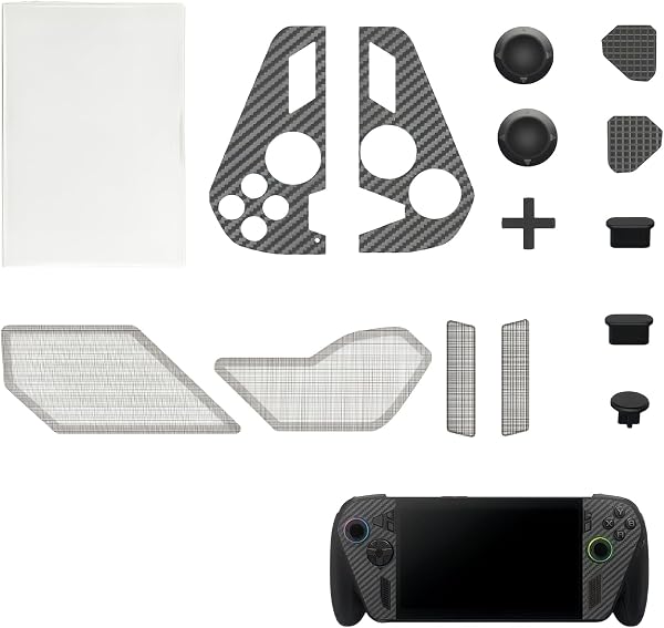 For ASUS ROG Xbox Ally X 用 防塵保護キット +ジョイスティックプロテクター x2【14in1】AriKroii ポートダストプラグ、カーボンファイバーパネルステッカー、ベントフィルター、ハンドヘルドゲームコンソール用クリーニングツールと 軽量 全面保護 防塵 防汚 擦れ防止 防水 - 1