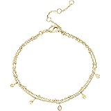 PAVOI 14K Gold Plated Paperclip/Curb/Figaro Chain Adjustable Bracelet for Women