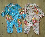 ハッカ 裏毛オリジナルフルーツバスケットプリント ロンパース 70 60ターコイズ