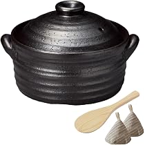 Amazon | 伝統本舗 ご飯釜（炊飯土鍋） IH対応 黒釉メタル 二重蓋 2合