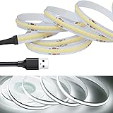 LEKE COB テープライトLEDストリップライトフレキシブル 高密度 LEDテープライト1m 320LEDs/m 白光色6000K DC5V 180°発光CRI>=90，両面テープ変形可能 切断可能 寝室 キッチンホーム オフィス屋内装飾 (60