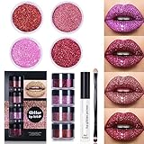 Kawaii Kisses Glitter Lip Kit,4 Colors Kawaii Kisses Glitter Lipstick Lipgloss,Shiny Diamond and Metallic Lip Glitter Makeup Lipstick Lip Gloss Glitter Lipstick (Set A)