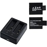 Jeemak アクションカメラ 専用互換 バッテリー 水中カメラ用 急速デュアル充電器 (バッテリー2個 + 充電器1個)