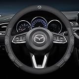 マツダ ハンドルカバー ステアリングカバー アテンザ アクセラ CX-3 CX-4 CX-5 CX-8 デミオ 自動車 車パーツ 汎用 `3Dレザー 本革 車内装品 牛革 専車ロゴ ナパ素材 Mサイズ38CM インテリア ドレスアップ [並行輸入品] (ホワイト, マツダ)