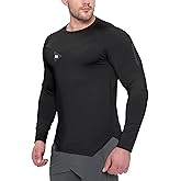 BROKIG Mens Armzip Long Sleeve Gym Tshirts, Quick Dry Workout Compression Shirts Lightweight Running Sports Top with Zip Pock
