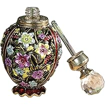 オーストリア製　エメラルドグリーン 香水瓶 花の装飾　アトマイザー　ヴィンテージ 春先に入荷後、大人気ですぐに売り切れてしまったチェコガラスの