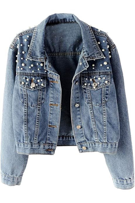 Beading Denim Jean Jacket Coat 