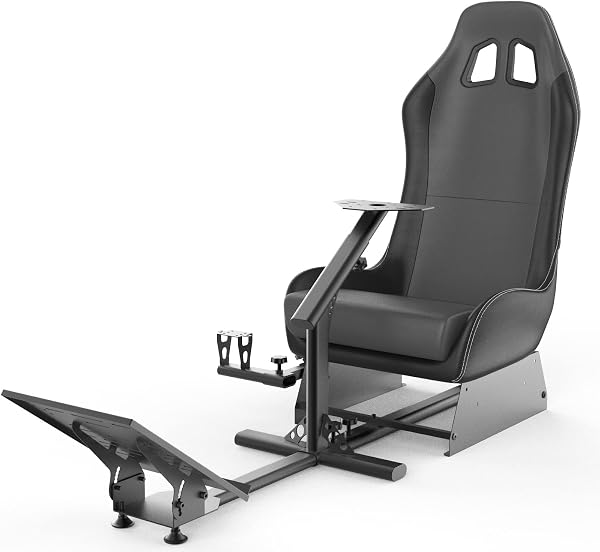 Cirearoa racing wheel stand with seatレーシングシミュレーターシート調整可能なドライビングゲーミングリクライニング可能なシート、ギアシフターマウント付きG923, G25 G29 T300RS T150 T3PA PS4 PS3 Xbox Logitechレーシングシミュレーターシートレーシングホイールスタンドコックピット(黒+グレー) - 1