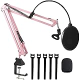 Cicano Microphone Stand, Mic Boom Arm Suspension Scissor with Shock Mount, Mic Clip Holder Upgraded Desk Clamp for Blue Yeti 