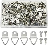 PrimeBlis 三角吊りカン 壁掛けフック 100個セット 木ネジ付き 額掛け金具 フック 額吊り金具 額縁工作用金具 三角吊りカン 展示絵画/工芸品 (シルバー, 14)