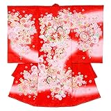 女の子初着 お宮参り着物 ポリエステル 赤 御所車にしゃくやく