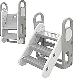 Thinkmax 踏み台 子供 折りたたみ 2段 3段 可変式 ハンドル付き トイレトレーニング 幼児用踏み台 ステップ台 登り台 洗面所 手洗い キッズステップ プレゼント グレー