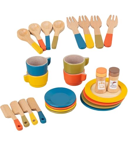 Amazon | おままごとキッチン おもちゃ 木のおもちゃ 食器セット 4人分 