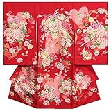 お宮参り　着物　女の子　正絹女児初着　女の子用産着　赤　蝶　薔薇　刺繍使い　ジルコニア　金通し生地
