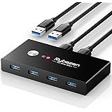 USB 3.0 Switch Selector,KVM Switch Adapter 2 Computer Sharing 4 USB Devices, Peripheral Hub Box for Mouse Keyboard Scanner Pr