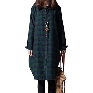 ワンピース レディース 秋冬 チュニック チェック柄 長袖 シャツワンピース 綿100% 膝丈 体型カバー ゆったり 着…