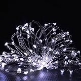 Battery Operated String Lights ,Morecoo 9.8ft/3M 60LEDs Super Bright Silver Wire Lights, Waterproof 
