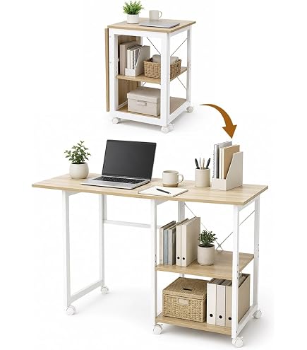 Amazon | 折りたたみデスク 作業台 キャスター付き 幅107×奥行55cm 耐