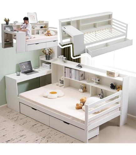 Amazon｜LZ LEISURE ZONE システムベッド デスク付き 木製 宮