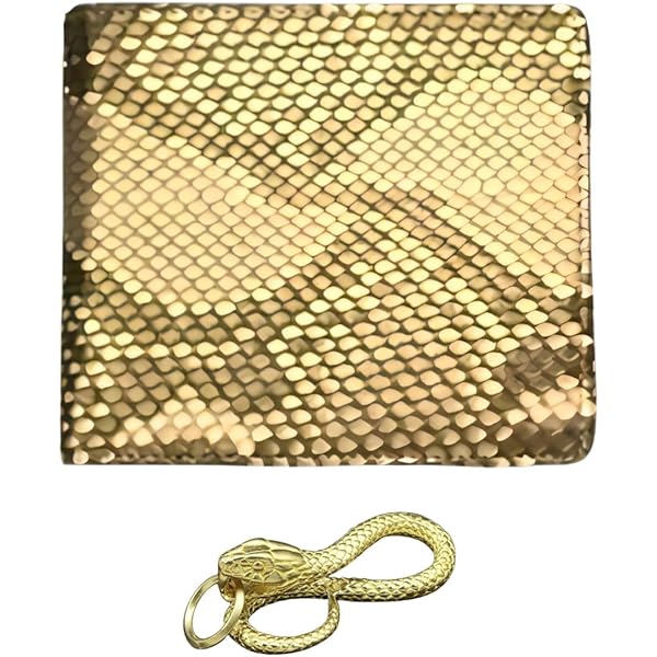Amazon | 二つ折り財布 短財布 ゴールド 薄金錦蛇 黄金牛革