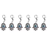 LUCKBOOSTIUM - Silver Hamsa Hand with Inlayed Evil Blue Eye Clasp, bundle of charms for clothing, bags, shoes etc, for Blessi