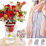 Merci la fleur ギフト プリザーブドフラワー ストール セット (花色：ローズピンク、ストール：グレー)