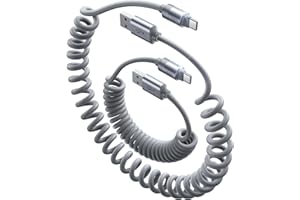 LISEN Coiled USB to USB C Cable [2 Pack 0.3M-1.5M] for CarPlay & Android Auto USB A to USB C Cable, Type C Cord Fast Charging for iPhone 17 Pro Max 16 Galaxy S26 Ultra iPad Matebook Pixel, Space Gray