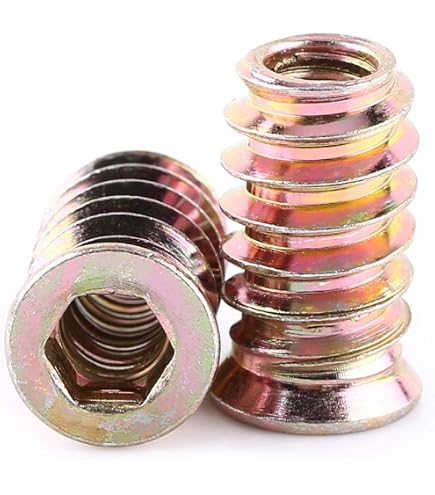 40-Pack 1/4-20 X 15mm Threaded Wood Inserts – Carbon Steel, Zinc-Plated, With 1/4" Allen Wrench