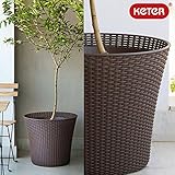KETER ラタン調　コニック　樹脂　　大型　プランター 植木鉢　ラタン調（大型プランター 軽量 プラスチック ラタン調 観葉植物）