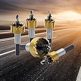 yiteng ホールソー セット ドリル ビット 木工 超硬 ステンレス 高速度鋼 穴あけ 16 18 20 25 30mm 5個セット クリア収納箱付き (ゴールドホールソー)