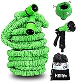 HBLIFE [2017年強化改良版] 園芸用伸びるホース 5m-15m 3倍に伸びる 超強化素材 三層構造ラテックス 8パターン散水ノズル 庭 ガーデニング 洗車 掃除 水やり 水まき 伸縮ホース 