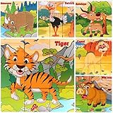 Prow 9個ソリッド木製ジグソーパズルIncluding Tiger Ostrich Rhinoceros Reindeer Wild Boarキャメルキューブブロックおもちゃpromote han