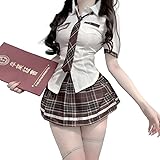 [harukita] コスプレ セクシー制服 (4点セット) (ギャル JK 仕様 スクールシャツ + 制服スカート + スクールネクタイ+Ｔパック のセット) 半袖 学生服 コスチューム セーラー服 女性衣装 ハロウィン こすぷれ 夏服 女子高生制