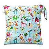 iZivベビー防水再利用可能 ウェットとドライ おむつバッグポーチ1ジッパー印刷おむつ袋(動物園)