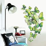 12-Piece 3D Green Butterfly Wall Stickers DIY Art Decor Crafts For Hallowmas Thanksgiving Christmas 