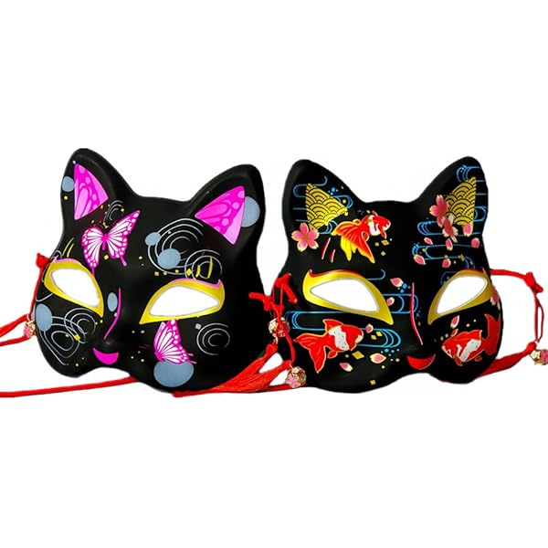 Amazon | [株式会社 山本人形] 猫の半面お面 黒金色 ブラックゴールド