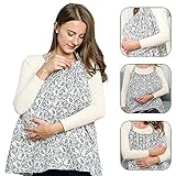 AOLVO授乳カバー、100 %コットン授乳エプロンフルカバー伸縮性と通気性赤ちゃんカーシートカバーキャノピーWide調節可能なストラップと無料ポーチ(花びらグレー)