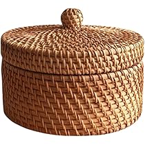 トールペイント (アッセンデルフト)小物入れ蓋つきバスケット Amazon.co.jp: 収納かご 籐製品 ふた付き 雑貨かご 収納