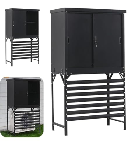 ホワイト エアコン室外機カバー 収納庫 鍵付き 日よけ 棚 収納 ホワイト エアコン室外機カバー 収納庫 鍵付き 日よけ 棚 収納