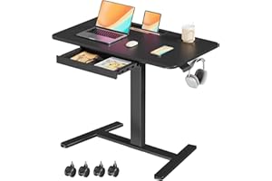 JYLH JOYSEEKER Mobile Standing Desk with Drawer, 35" Small Standing Desk with Cup Holder, Rolling Laptop Cart on Wheels, Heig