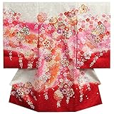 お宮参り　着物　女の子　正絹初着　白　裾赤染め分けグラデーション　桜　まり　金コマ刺繍　桜地紋　桜尽くし　日本製
