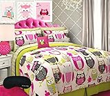 Trendy Owl Girl Teen QUEEN Comforter + 2 Shams + Sheet Set + Bedskirt & Home Style Brand Sleep Mask 