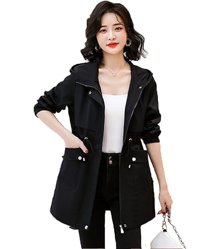 Amazon.co.jp: axes femme フード付刺繍ロングコート 紺 M