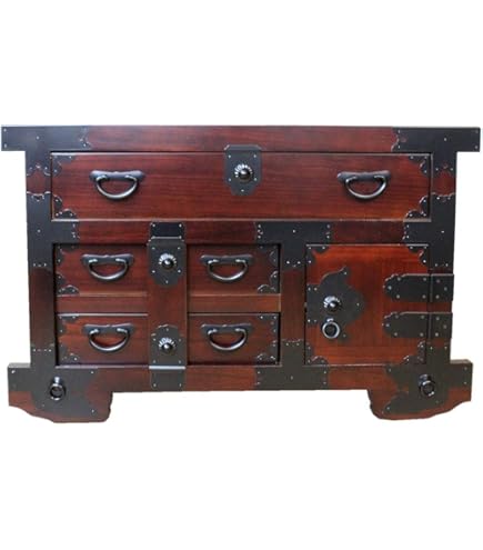 【民芸調】階段和箪笥/4段/右下がり ミヤグチ企販 チェスト 民芸調 階段風 右下がり 古美調引手 引き戸付