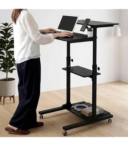 Amazon | スタンディングデスク 高さ調節 手動 キャスター付き 幅60cm