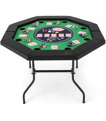 Plateau De Table De Poker Octogonal Pliable - Pour 8 Joueurs, Surface Feutrée, 125 Cm, Idéal Soirées Casino
