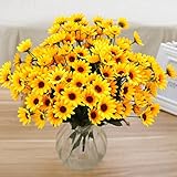人工花 – ひまわり14 Heads – シルクブーケ花人工ローズ花のホームデコレーション、ブライダルウェディングブーケ、誕生日花BunchホテルパーティーGarden Floral Arrangem